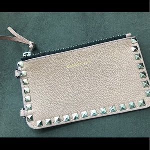 Bandolier pebble leather pyramid stud zip pouch